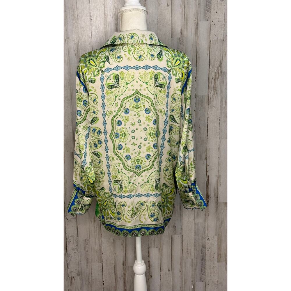 Zara Women's Paisley Print Button-Up Blouse Green Blue Size‎ Small - Picture 4 of 6